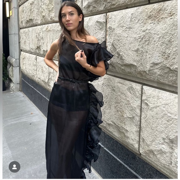Marlies Grace Bea Dress Ruffle Sheer Satin black XS X Small maxi formal NEW - Picture 6 of 16